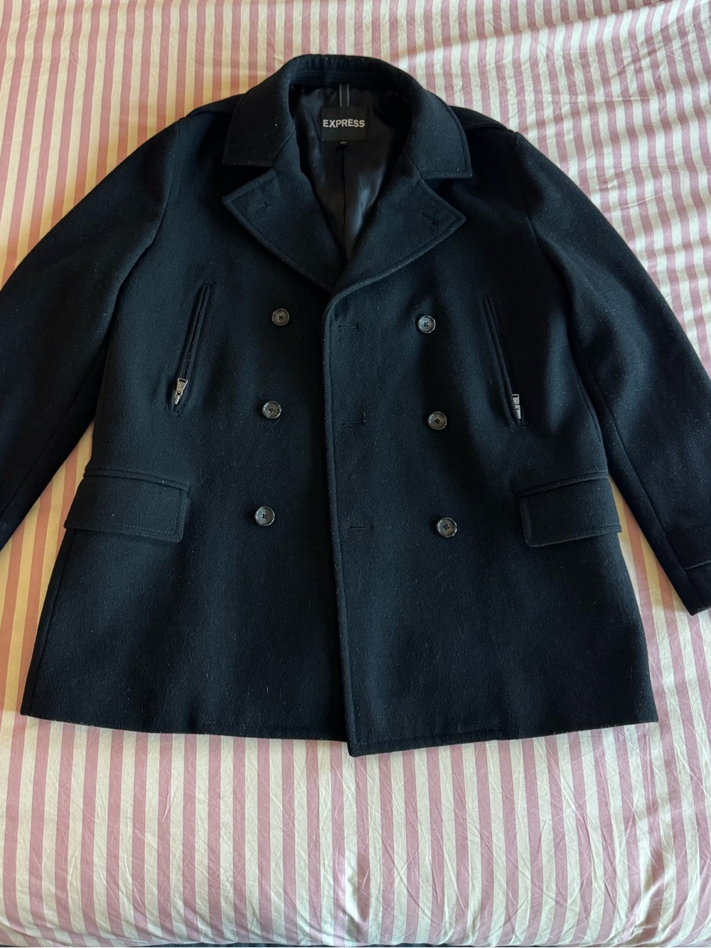 Express Black Double-Breasted Peacoat